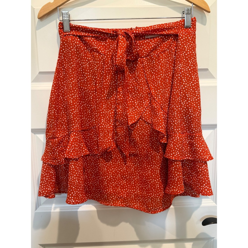 Altar'd State Red Polka Dot Ruffle Mini Skirt with Tie Waist Large